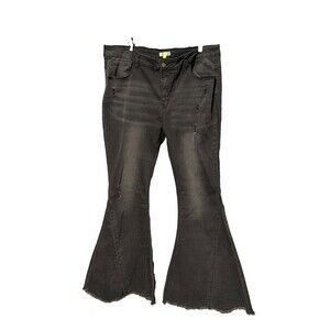 Home Folk Black Distressed Extreme Flare Bell Bottom Jeans Plus Size 20